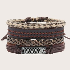 Мужской плетеный браслет из искусственной кожи 4шт Shein
