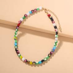 Ожерелье из красочных бус с цветочным узором 1шт Shein