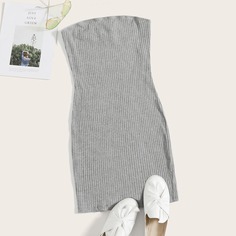 Однотонное трикотажное платье без бретелек Shein
