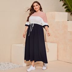 Контрастное платье на кулиске размера плюс Shein