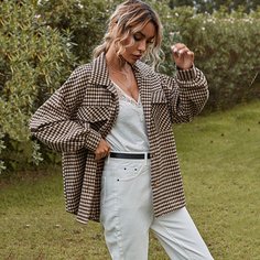 Пальто в клетку с карманом Shein