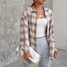 Блуза в клетку со спущенным рукавом размера плюс Shein