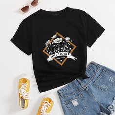 Футболка с цветочным принтом Shein