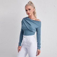 Одноцветный Элегантный Футболки Shein