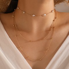 Многослойное ожерелье с искусственным жемчугом Shein
