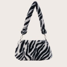 Плюшевая сумка на плечо с зебровым узором Shein
