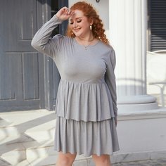 С оборками Одноцветный Повседневный Платья размер плюс Shein