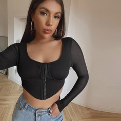 Футболка с глубоким крыглым воротником Shein