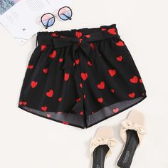 Пояс Сердечко Повседневный Шорты Shein