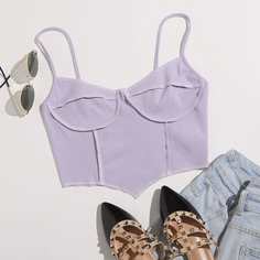 Топ с асимметричным нижним бретелем и прострочкой Shein