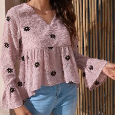 С оборками Цветочный Бохо Блузы Shein