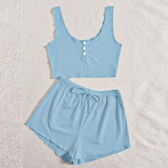Трикотажная короткая майка и шорты Shein