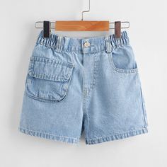 Джинсовые шорты с карманом для девочек Shein