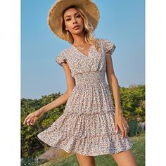 с оборками цветочный Бохо Платье Shein