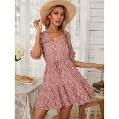 Платье с узлом и цветочным принтом Shein