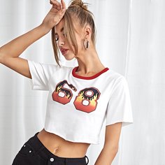 Контрастная отделка буква Повседневный Футболки Shein