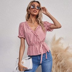 Оборка В горошёк Бохо Блузы Shein