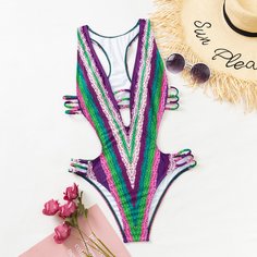 Контрастный слитный купальник с разрезом Shein