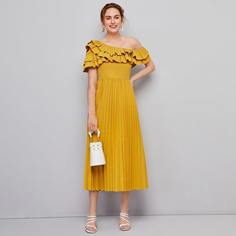 Многослойное плиссированное платье с асимметричном воротником Shein