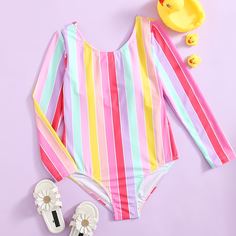 Слитный купальник в полоску для девочек Shein