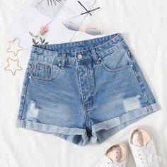 Рваные джинсовые шорты Shein