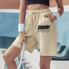 Шорты на кулиске с текстовым принтом Shein