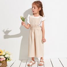 крест на крест Одноцветный Повседневный Комбинезоны для девочек Shein