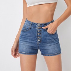 Карман Одноцветный Джинсовые шорты Shein