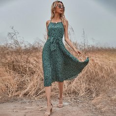 плиссированное Принт Повседневный Платье Shein