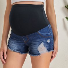 Рваные джинсовые шорты для беременных Shein