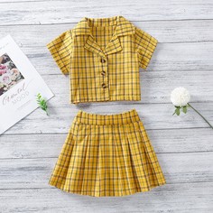 Блуза в клетку и плиссированная юбка для девочек Shein