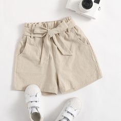 Пояс Одноцветный Повседневный Шорты для девочек Shein