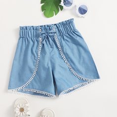 узел Джинсовые шорты для девочек Shein