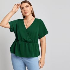 Однотонная блузка размера плюс Shein