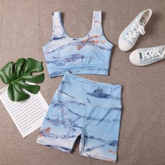 Спортивный бюстгальтер & велошорты с принтом и хорошей эластичностью Shein