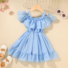 Платье с оборками и разрезом на плечах для девочек Shein