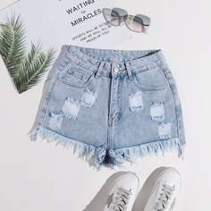 Джинсовые рваные шорты Shein
