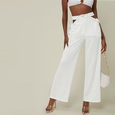 Широкие брюки на кулиске с разрезом Shein