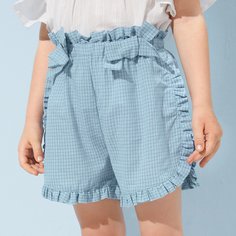 Шорты с присборенной талией в клетку для девочек Shein