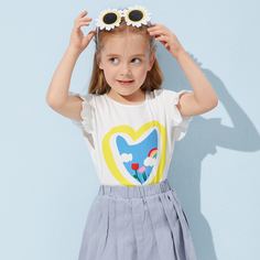 Топ с оригинальным принтом и оборкой для девочек Shein