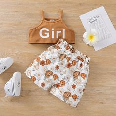 Майка с текстовым принтом и шорты для девочек Shein