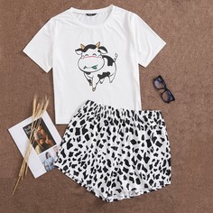 Пижама размера плюс с принтом коровы Shein