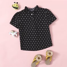 Блузка с вырезом замочная скважина и принтом сердечка для девочек Shein