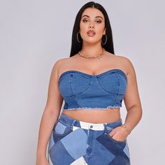 Джинсовый топ размера плюс без бретелек Shein