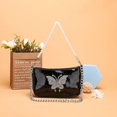 Сумка-багет с бабочкой и стразами для девочек Shein