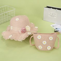 Соломенная сумка и шляпа с цветами для девочек Shein
