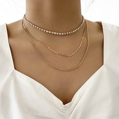 2шт многослойное ожерелье со стразами Shein