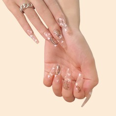 24шт накладные ногти с узором луны и солнца & 1 лист лента & 1шт пилочка для ногтей Shein