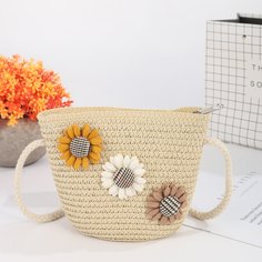 Соломенная сумка-ведро с подсолнухом для девочек Shein