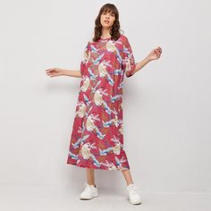 Оригинальное платье с принтом журавля Shein